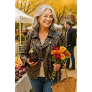 JM‎ Collection 10 Leopard Print Blazer Jacket Metallic Gold Black Career Travel